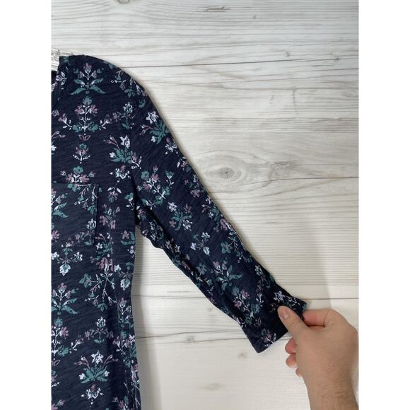 Orvis Shirt Womens Small Navy Blue Floral 3/4 Sleeve Scoop Neck Pocket 2SKL - Picture 3 of 10